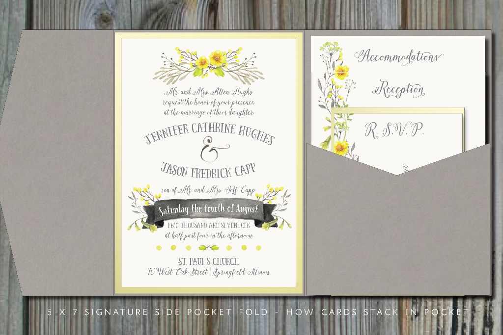 Summery Yellow Gray Pocket Fold Wedding Invitation Envelopme Com